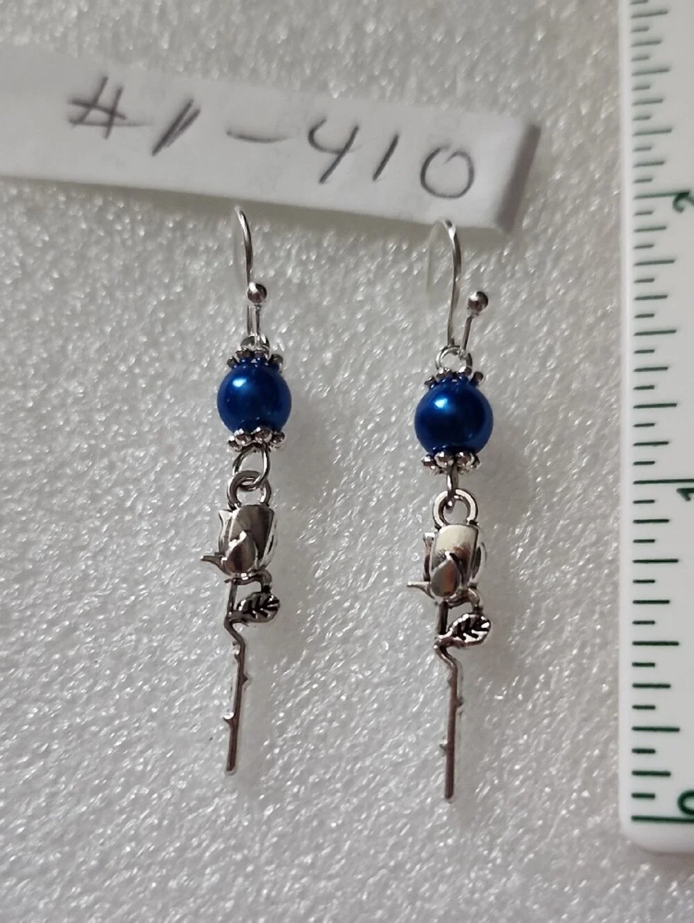 Hand Crafted Blue Pearl Rose Dangle Earrings - Women Jewelry